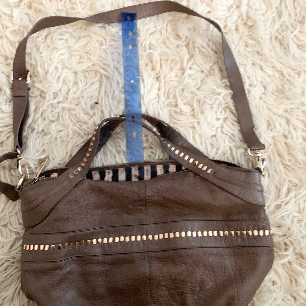 Kelsi Dagger | Pebbled Putty Stone Brown Leather Bag Hand Strap or Crossbody - Picture 13 of 16